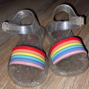 Clear Glitter Jelly sandals with Rainbow strap - size 5